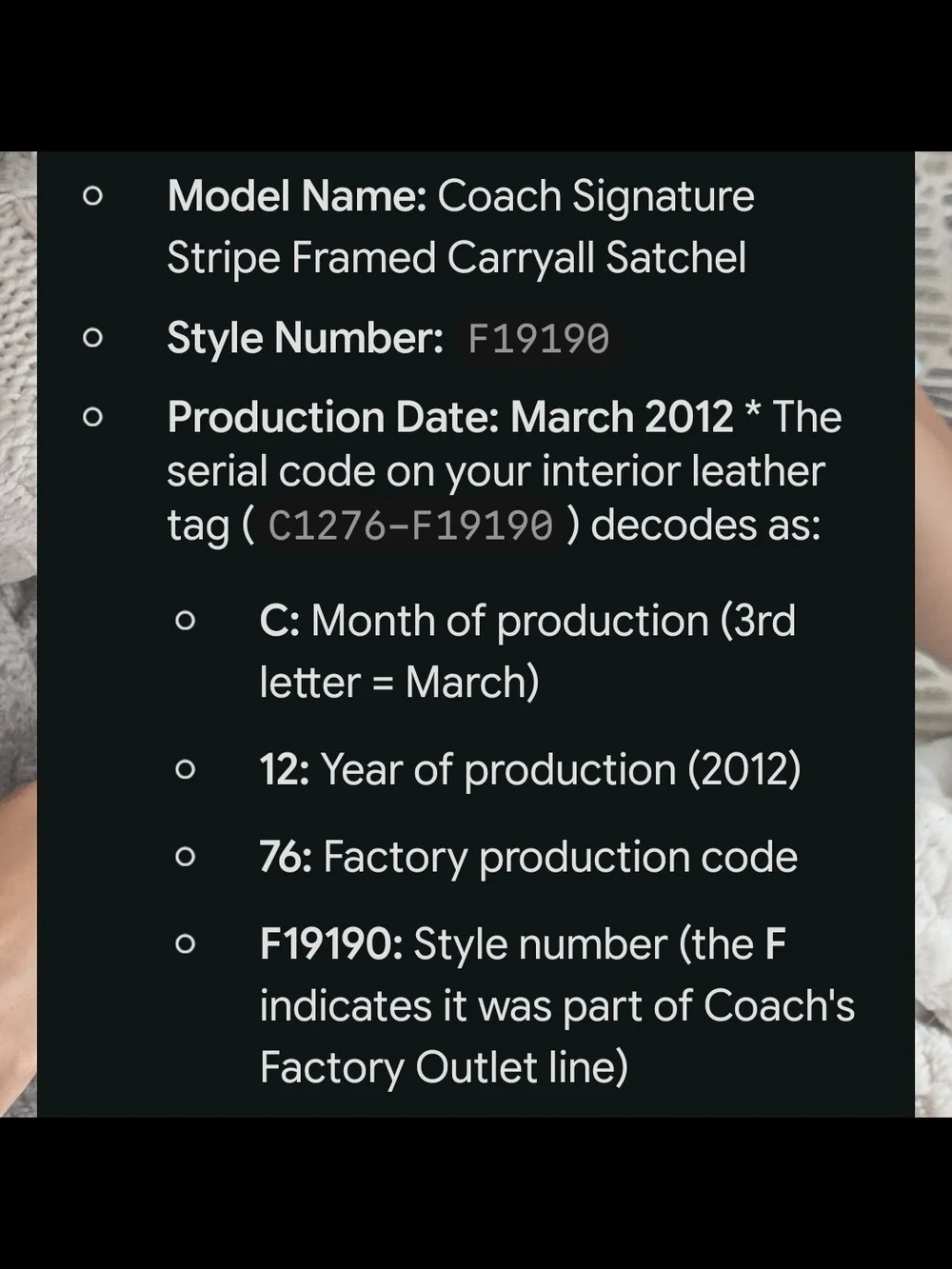 2012 Coach Signature Striped Satchel